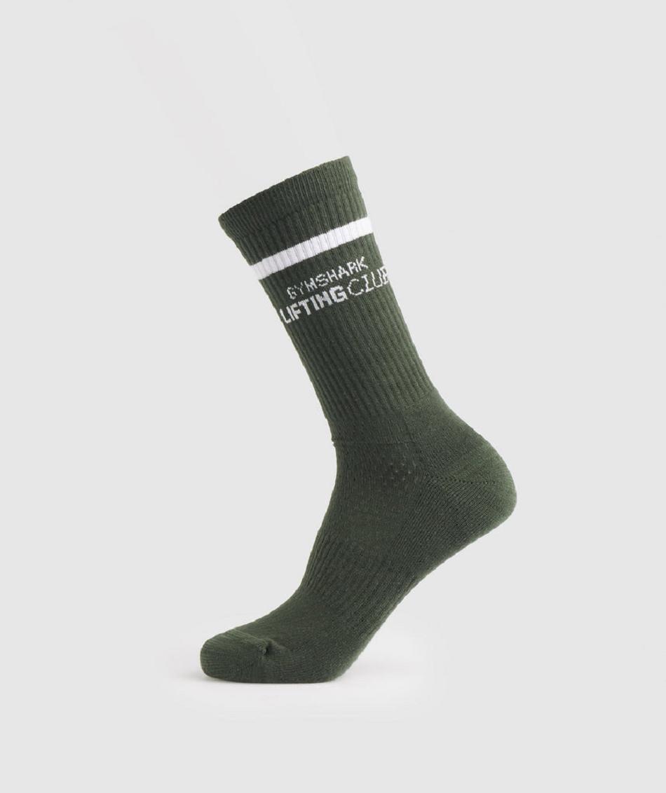 Calcetines Gymshark Social Club Double Stripe 1pk Mujer Verde Oliva Blancas | CO 3112RVD